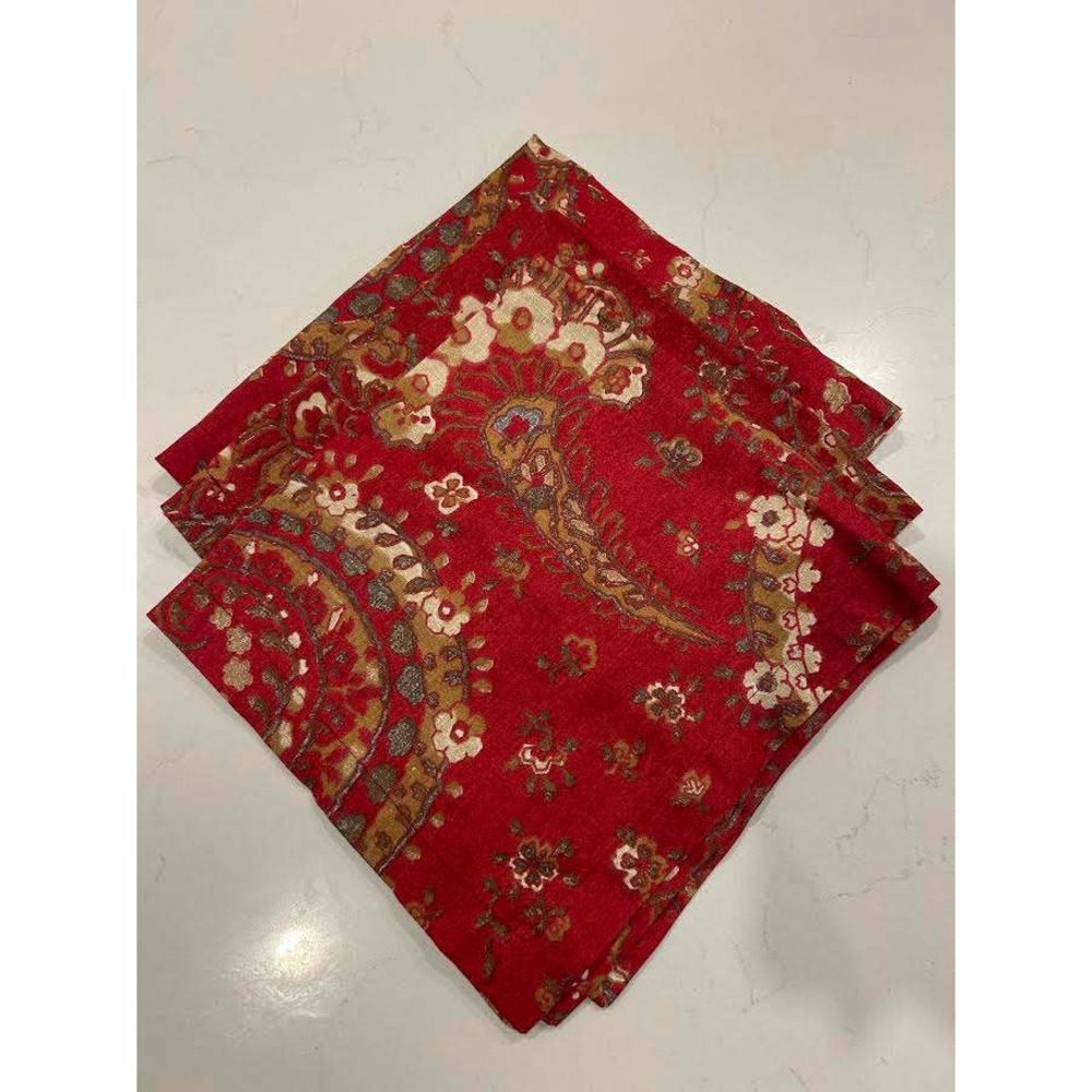 Pottery Barn Red Paisley Floral Cotton Linen Napkins Set of 3 - 20x20 Dining